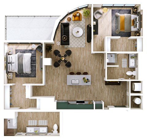 Floor plan for 2 beds, 2 baths, 1246 sqft
